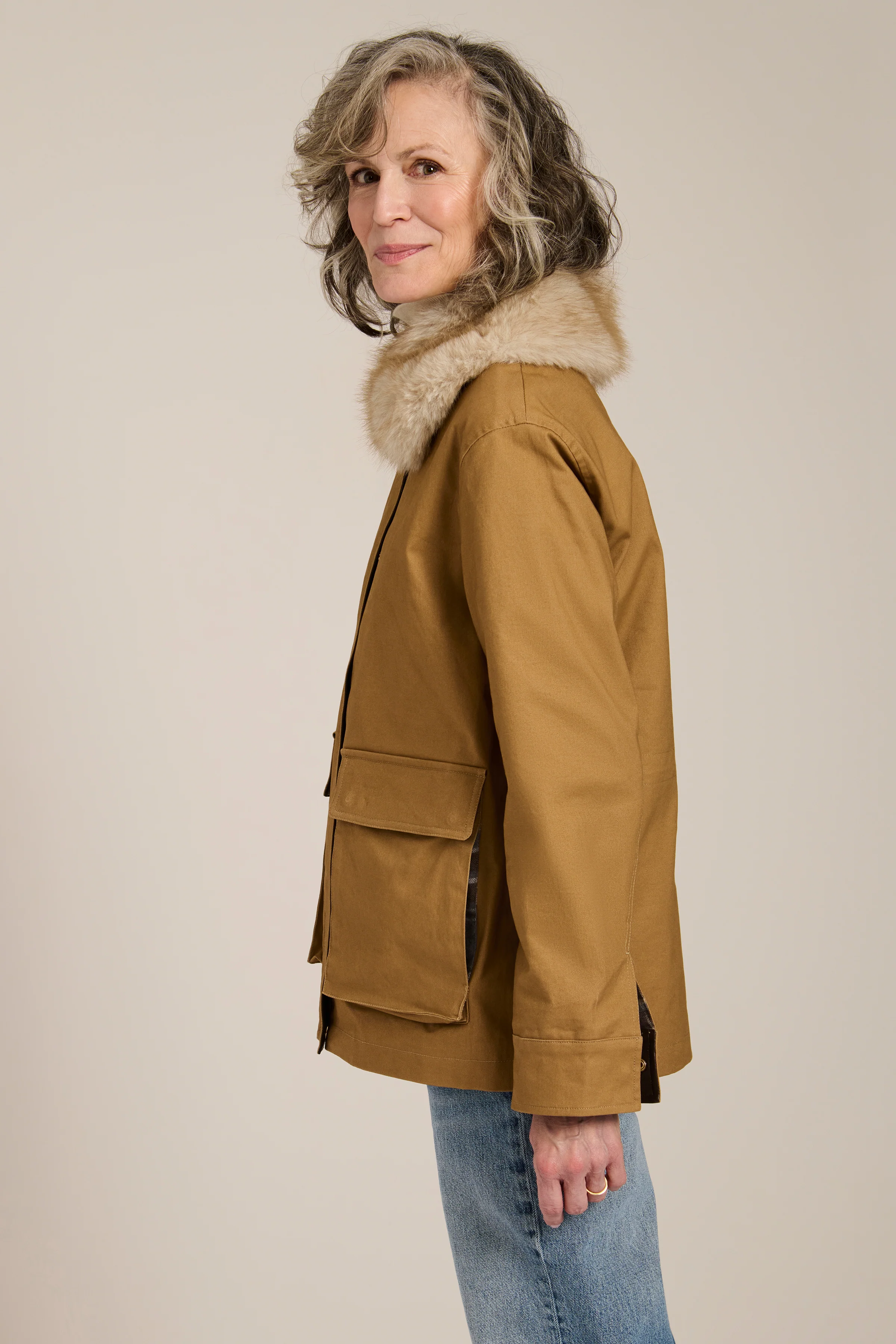 Audrey Faux Fur Collar Utility Jacket - Image 4