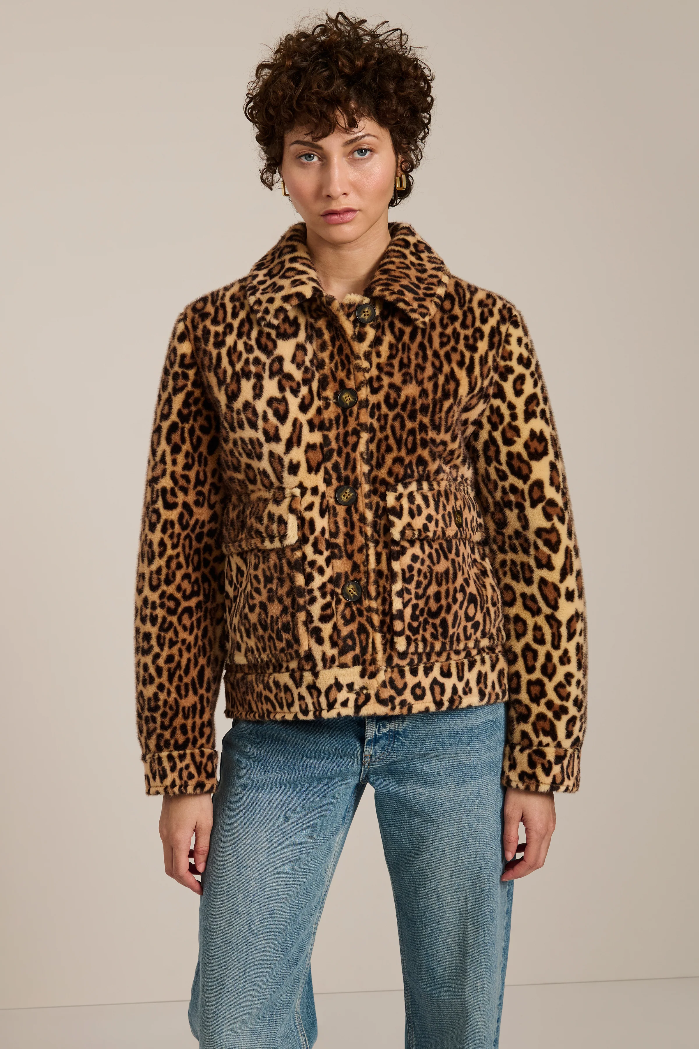 Dakota Leopard Print Faux Fur Jacket