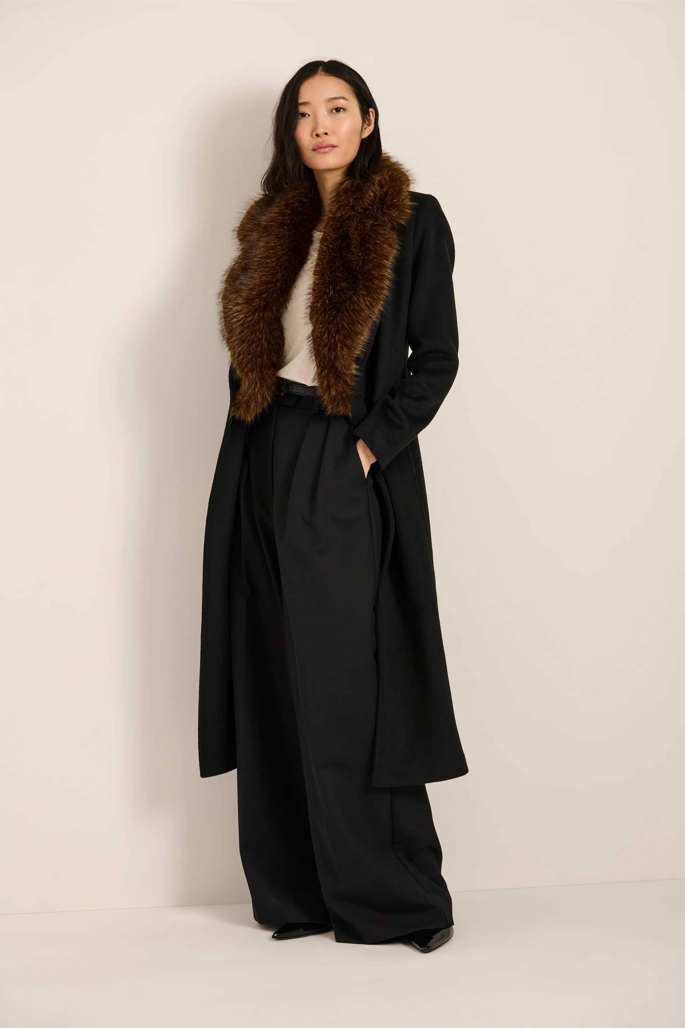 Genevieve Faux Fur Collar Belted Coat - Image 2