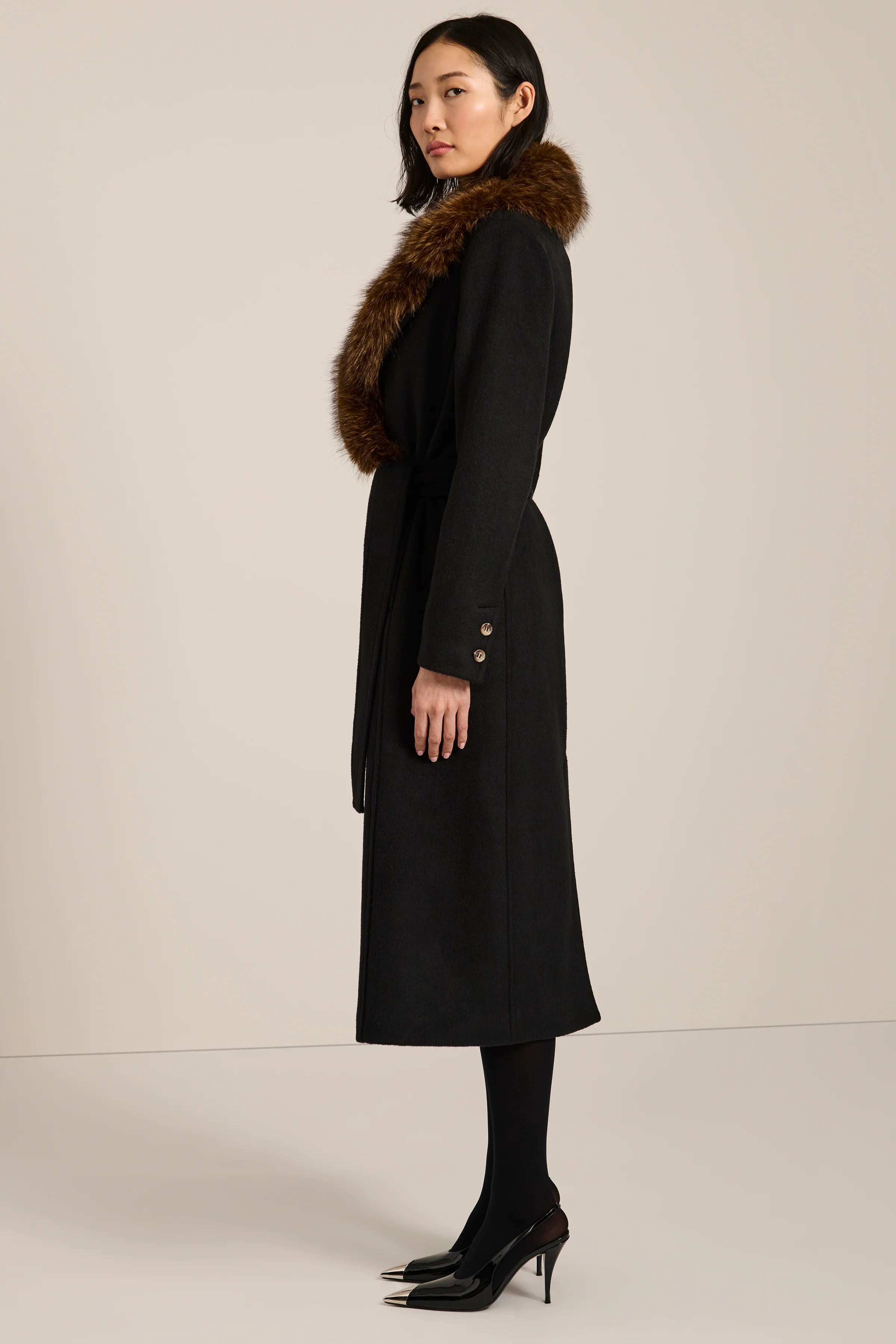 Genevieve Faux Fur Collar Belted Coat - Image 4