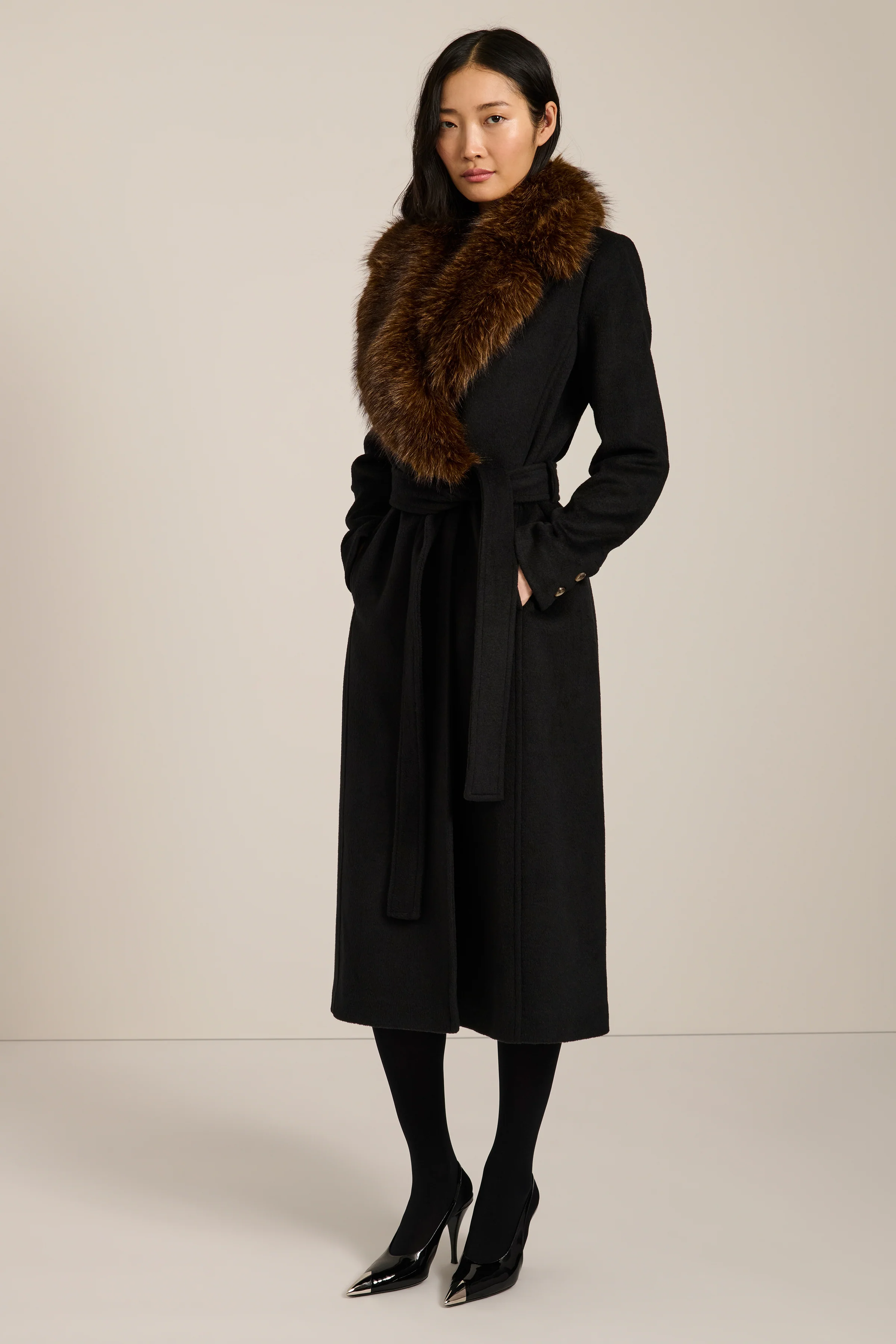 Genevieve Faux Fur Collar Belted Coat - Image 5
