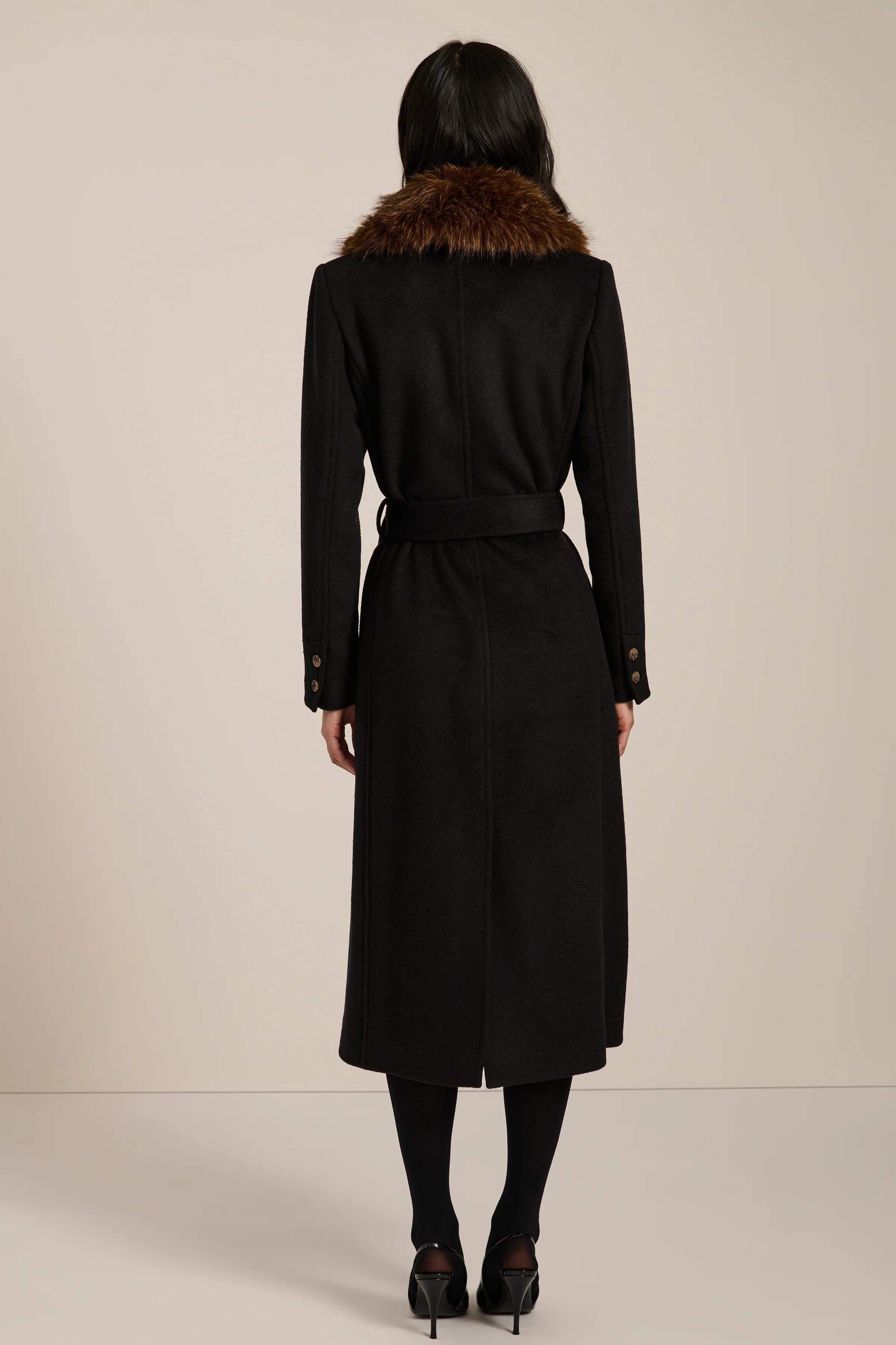 Genevieve Faux Fur Collar Belted Coat - Image 6