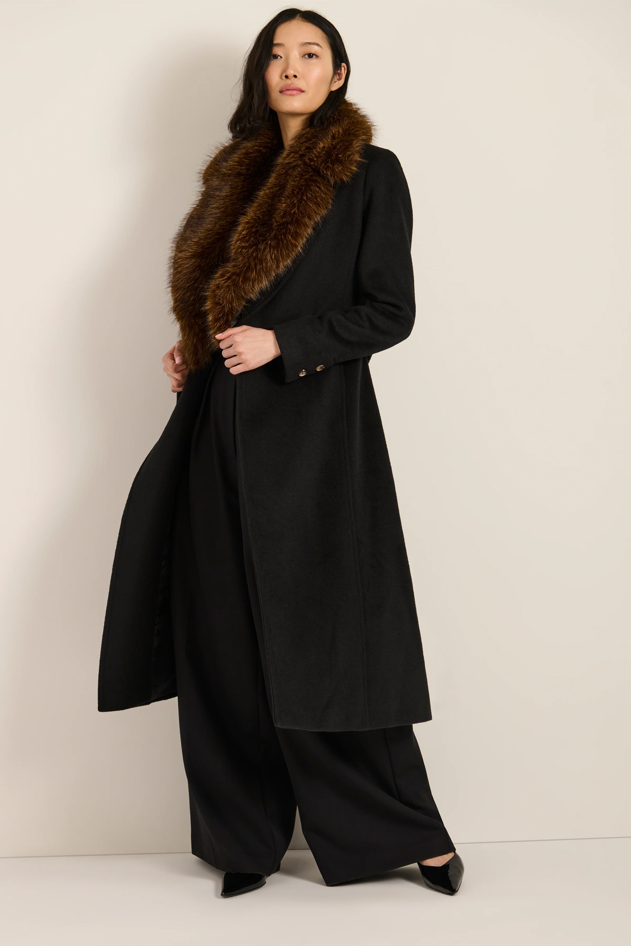 Genevieve Faux Fur Collar Belted Coat - Image 7