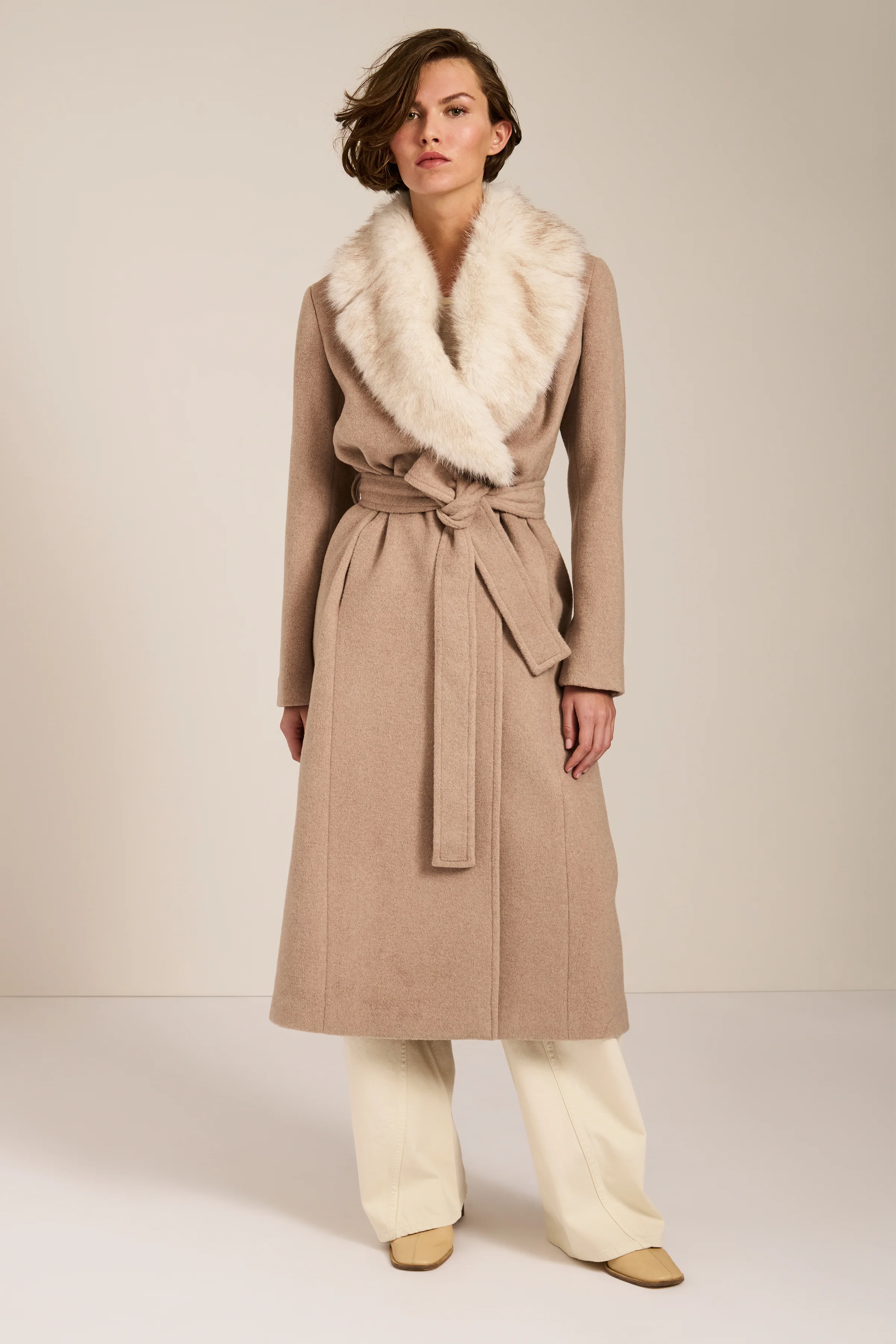 Genevieve Faux Fur Collar Belted Coat