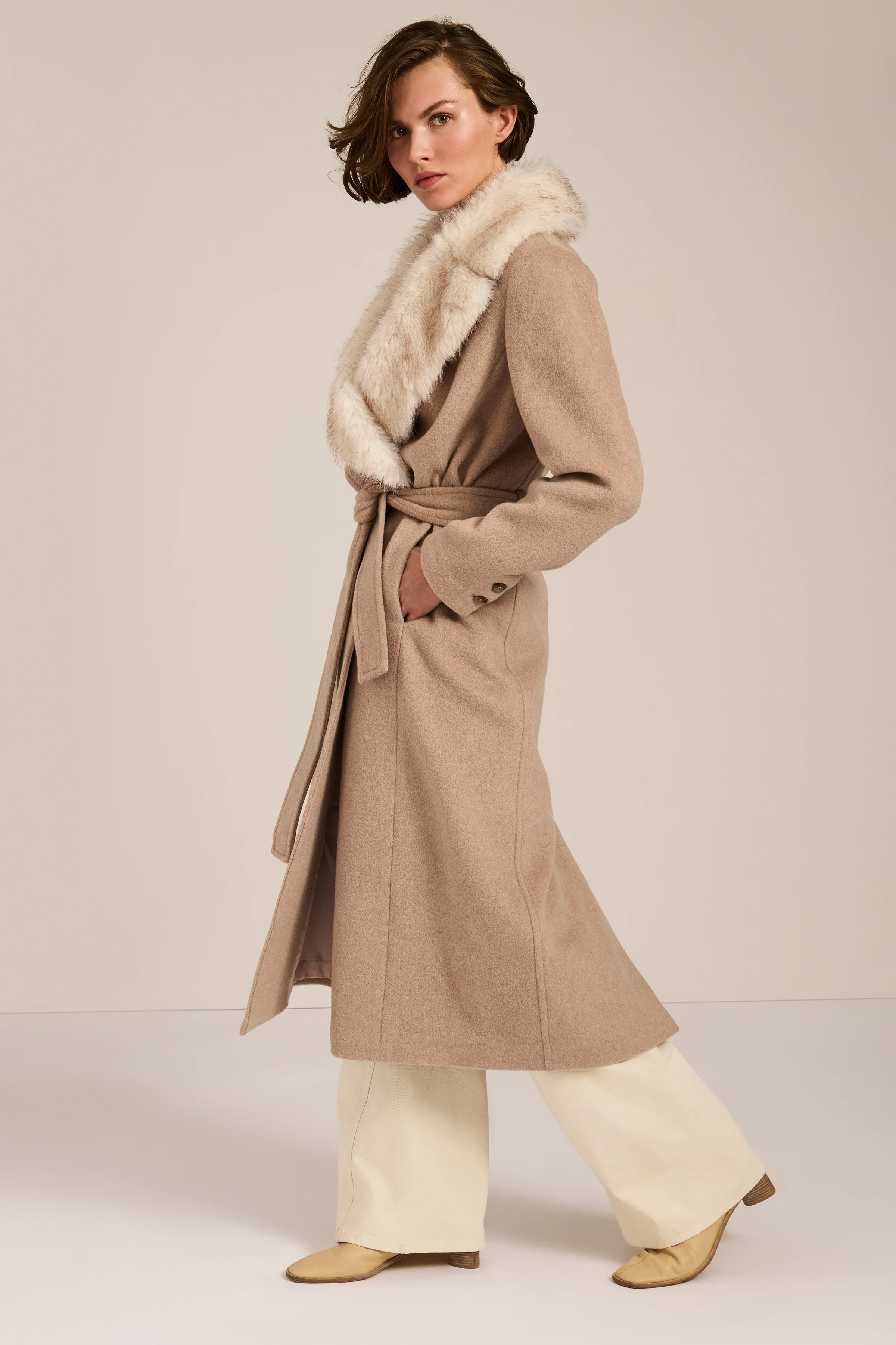 Genevieve Faux Fur Collar Belted Coat - Image 2