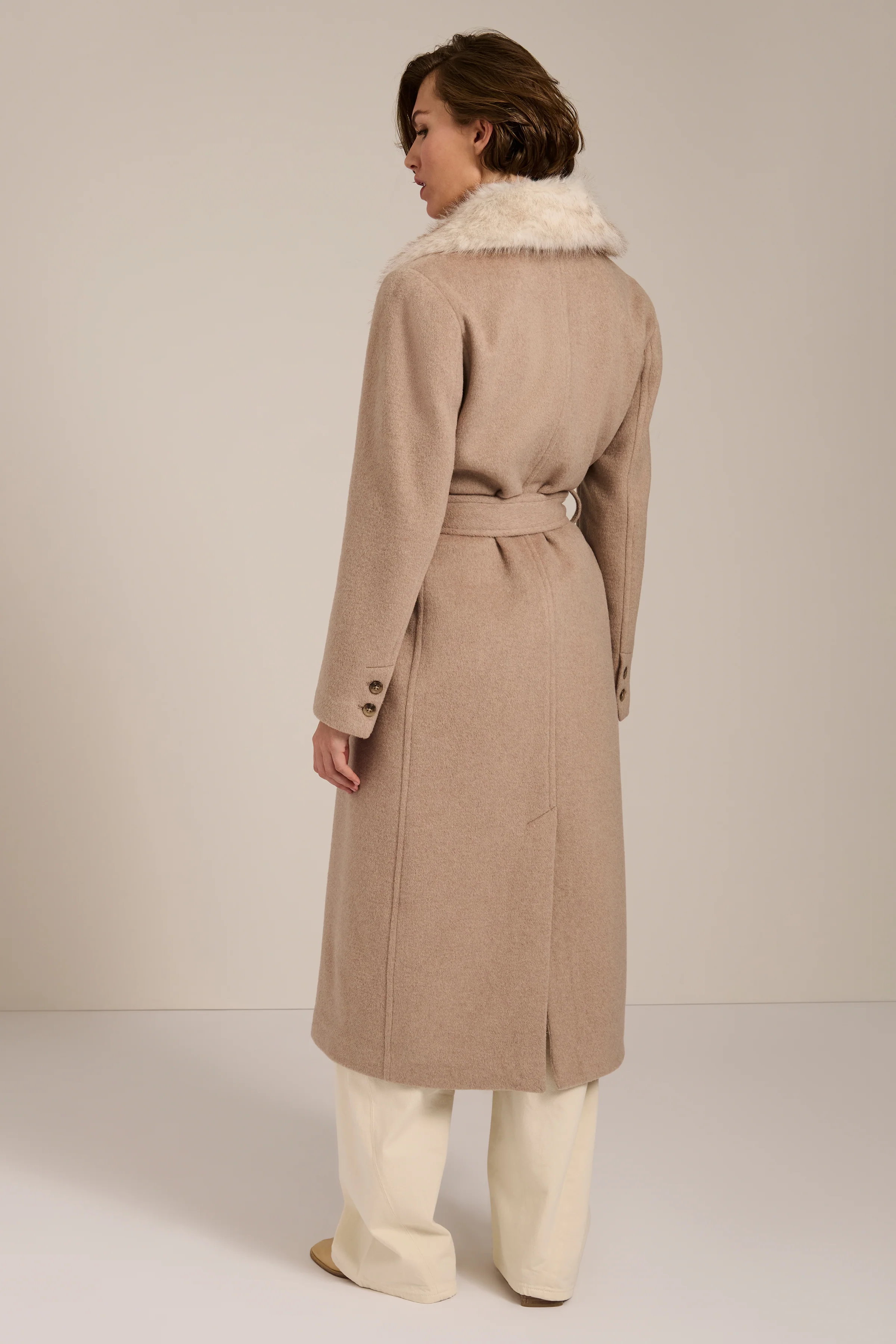 Genevieve Faux Fur Collar Belted Coat - Image 3
