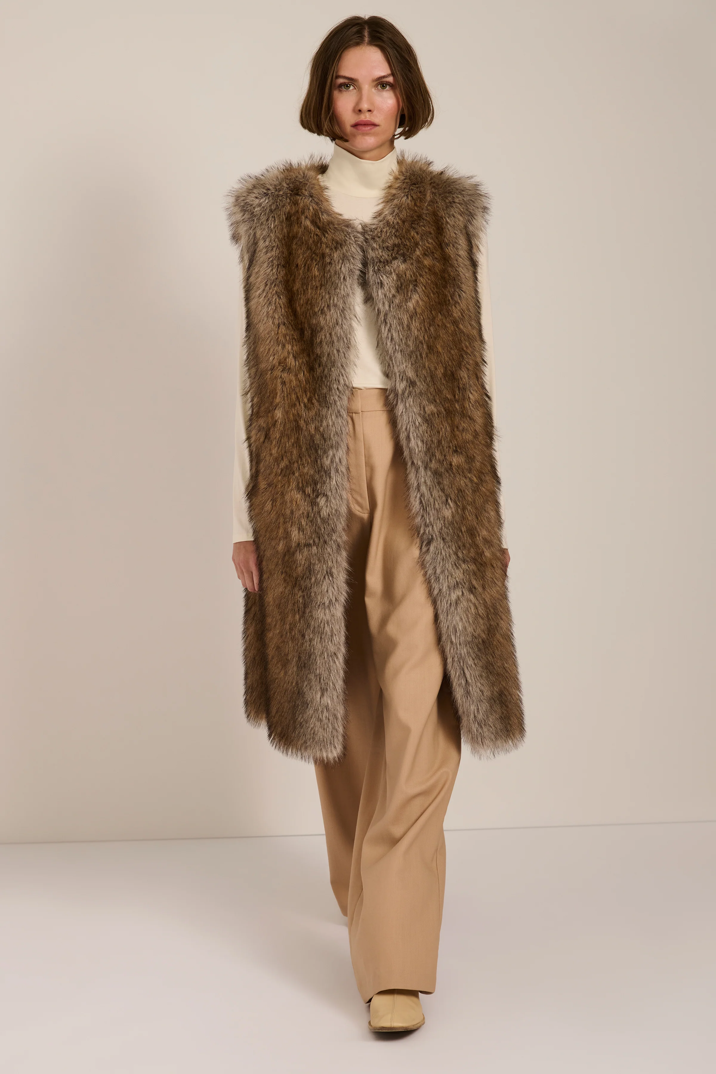 Sienna Brown-Tipped Faux Fur Long Vest - Image 3