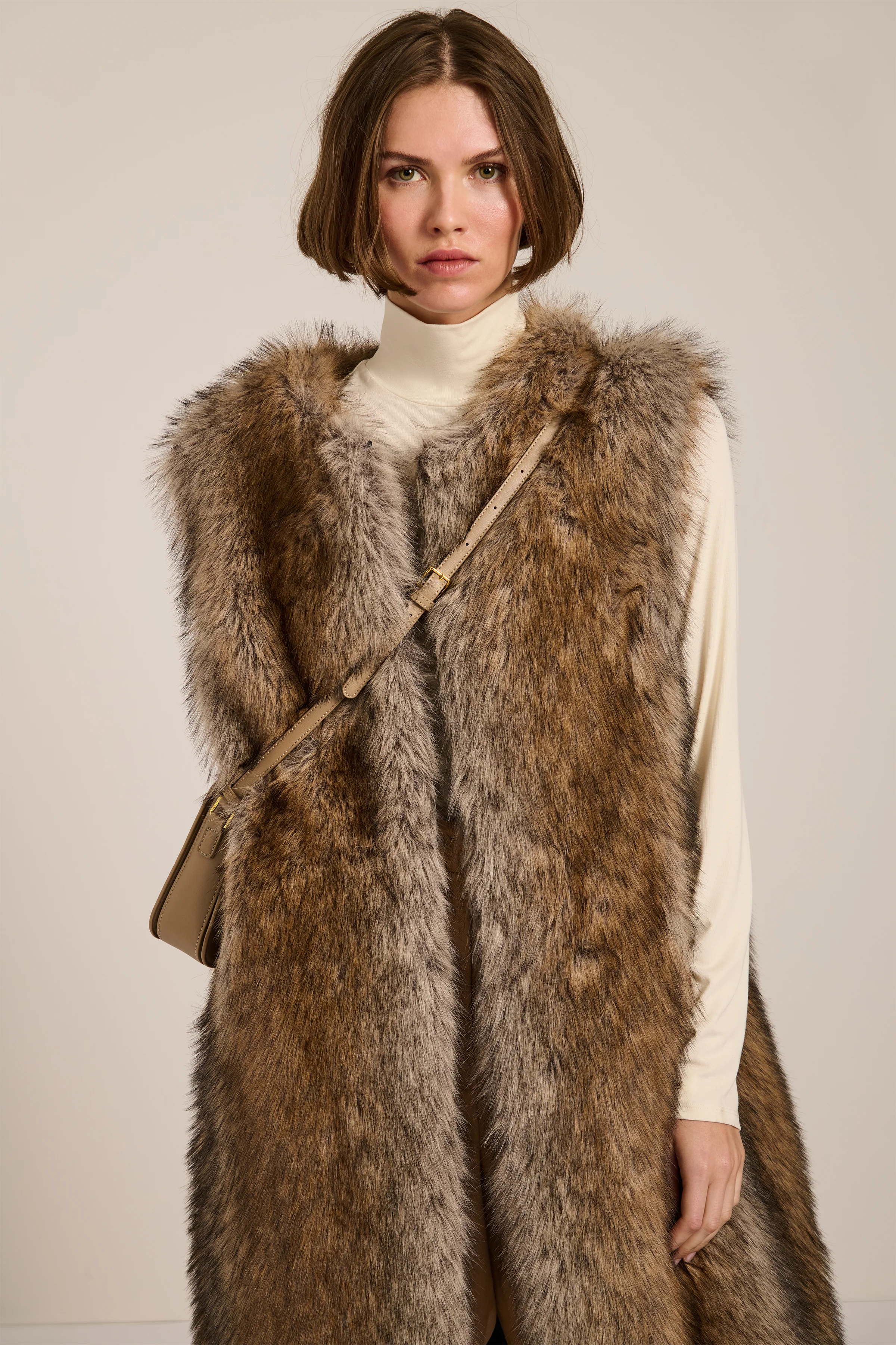 Sienna Brown-Tipped Faux Fur Long Vest - Image 4