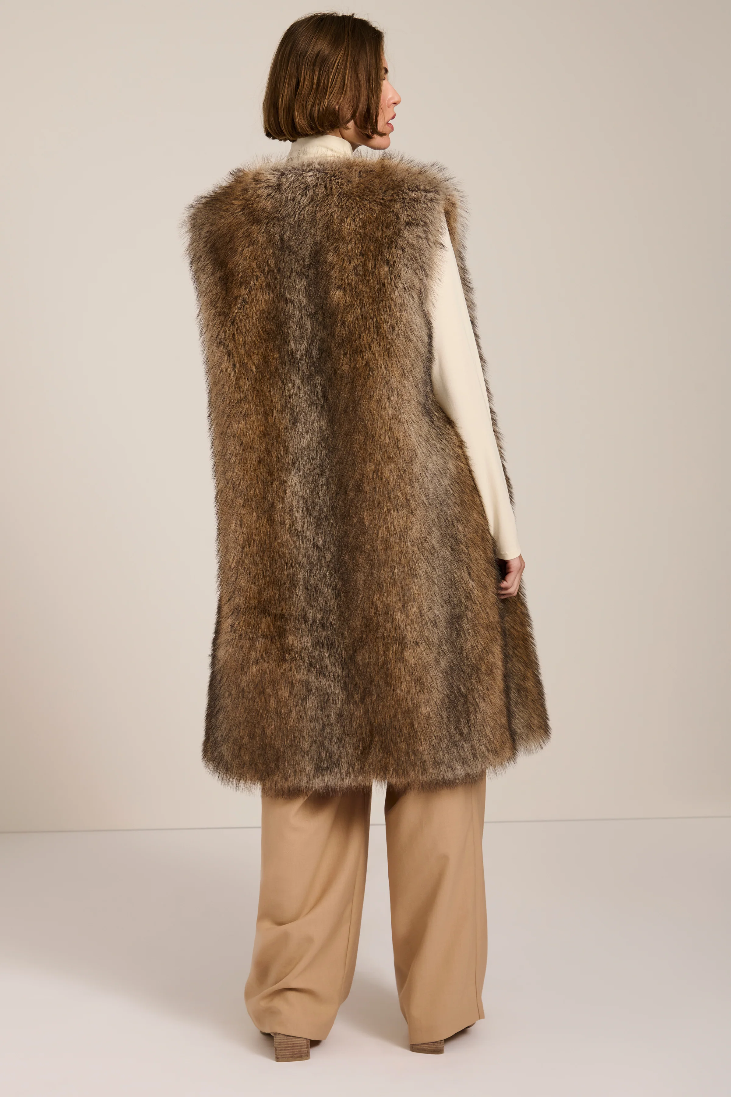 Sienna Brown-Tipped Faux Fur Long Vest - Image 6