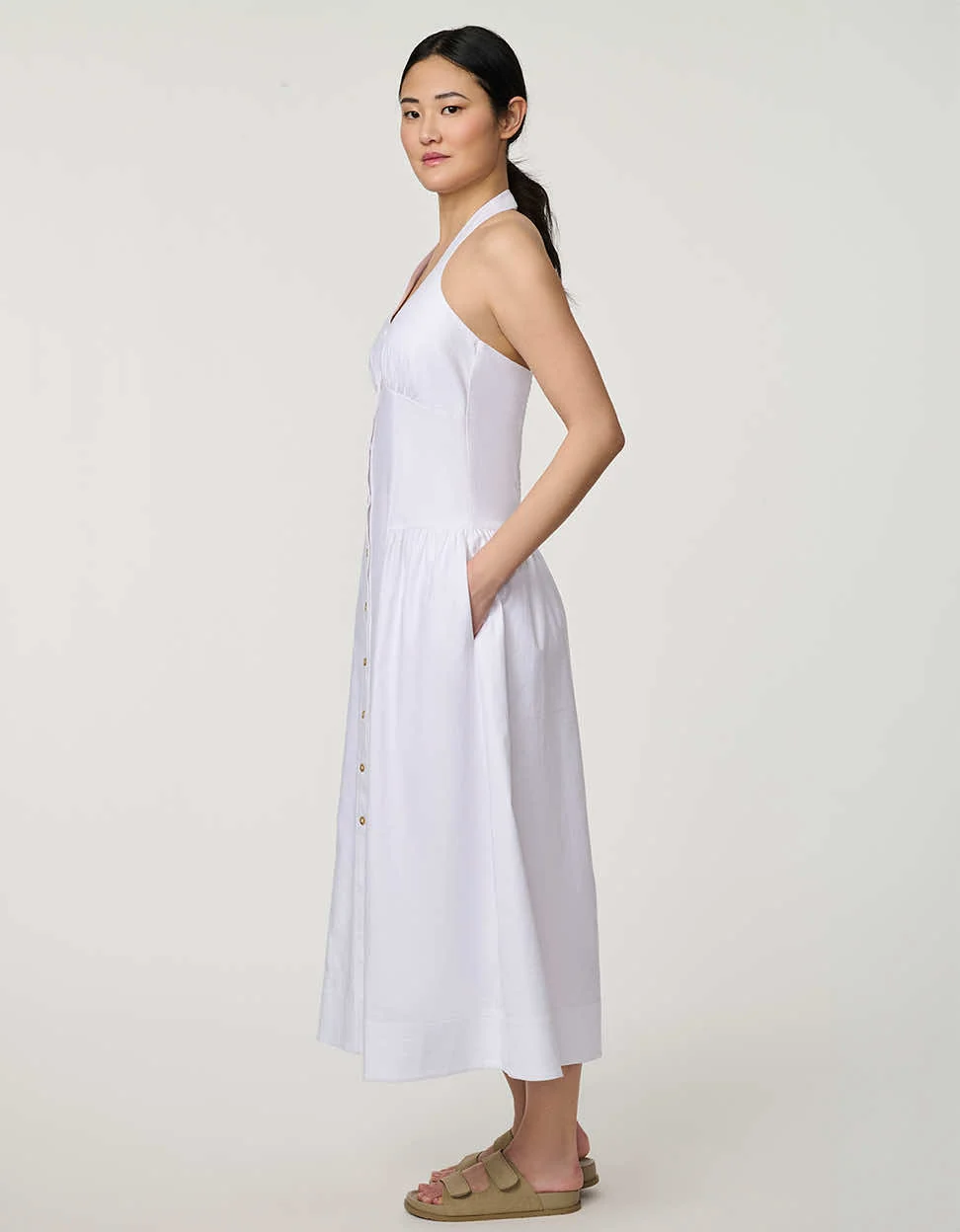 Stretch Linen Halter Dress - Image 4