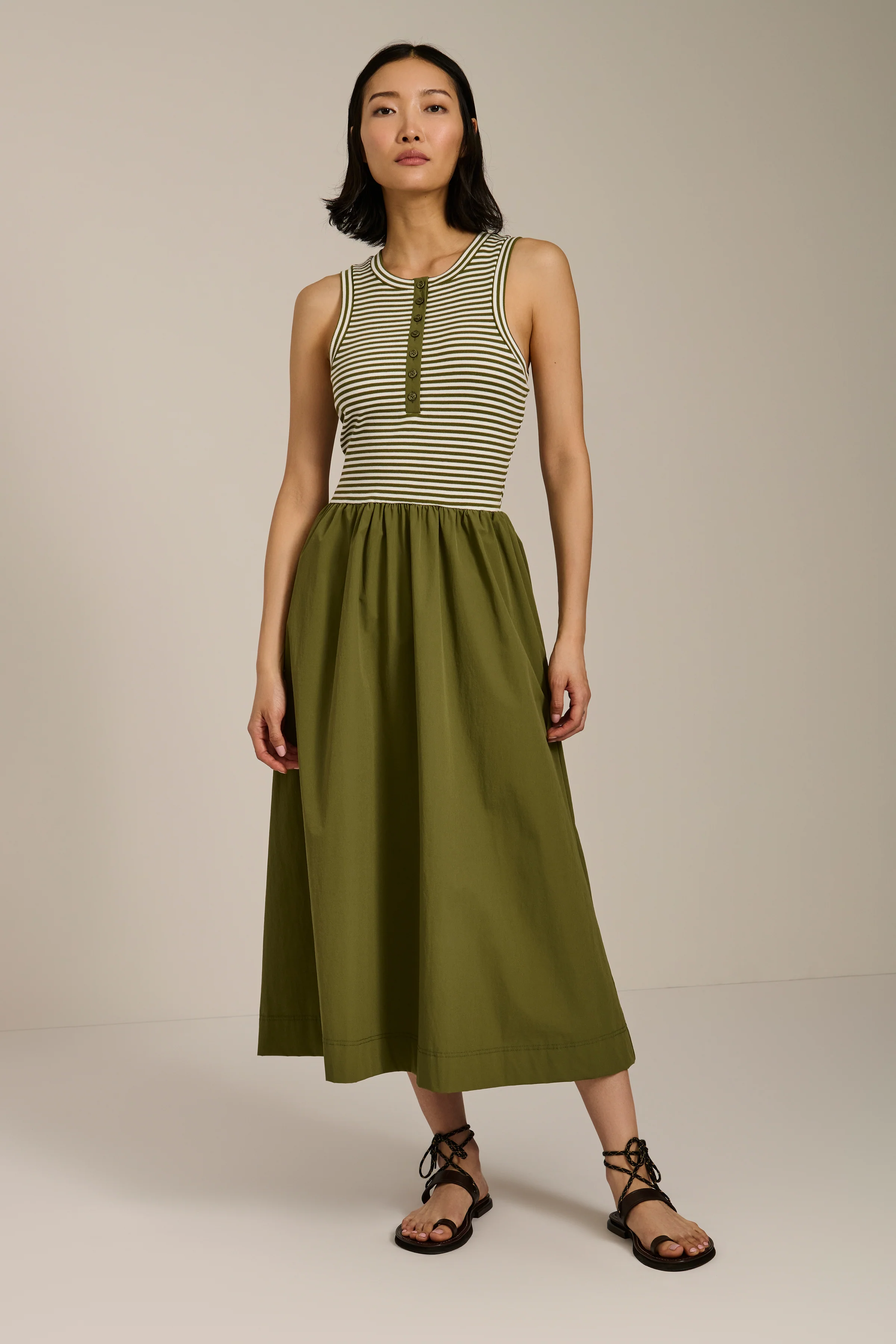 Striped Sleeveless Midi Dress